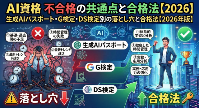AI資格に落ちる人・不合格の共通点とは？生成AIパスポート・G検定・DS検定別の落とし穴と合格法【2026年版】