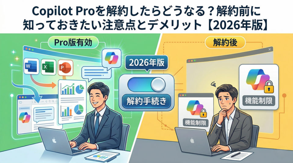 Copilot Proを解約したらどうなる？解約前に知っておきたい注意点とデメリット【2026年版】